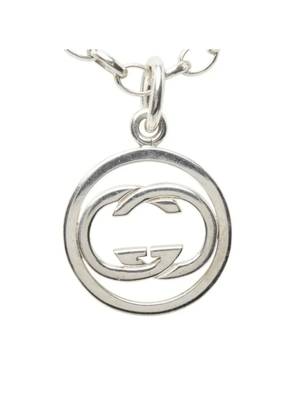 Gucci GG Logo Double G Chain Pendant Silver